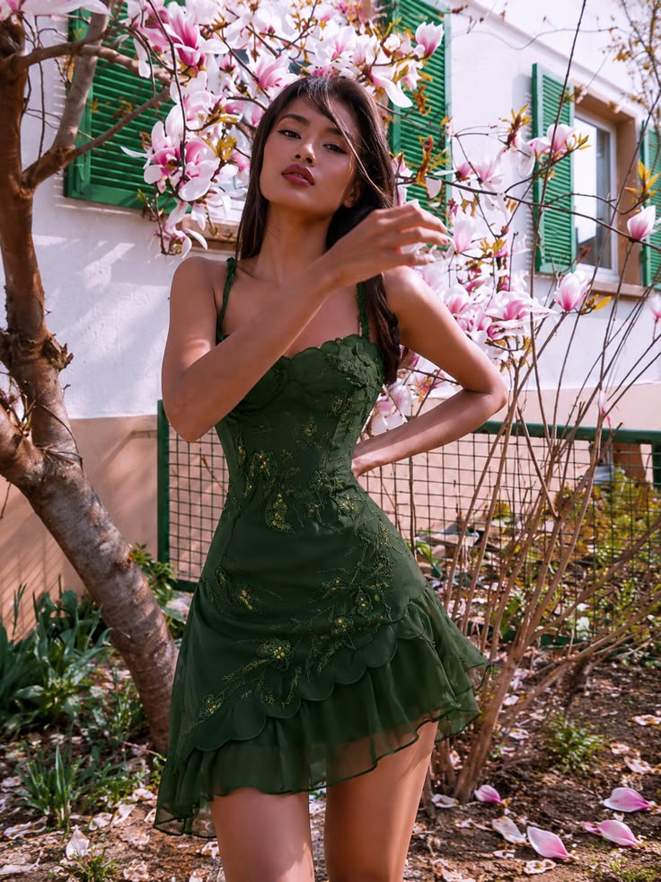 Dark Green A Line Straps Appliques Chiffon Short Prom Dress Homecoming Dress DP7430