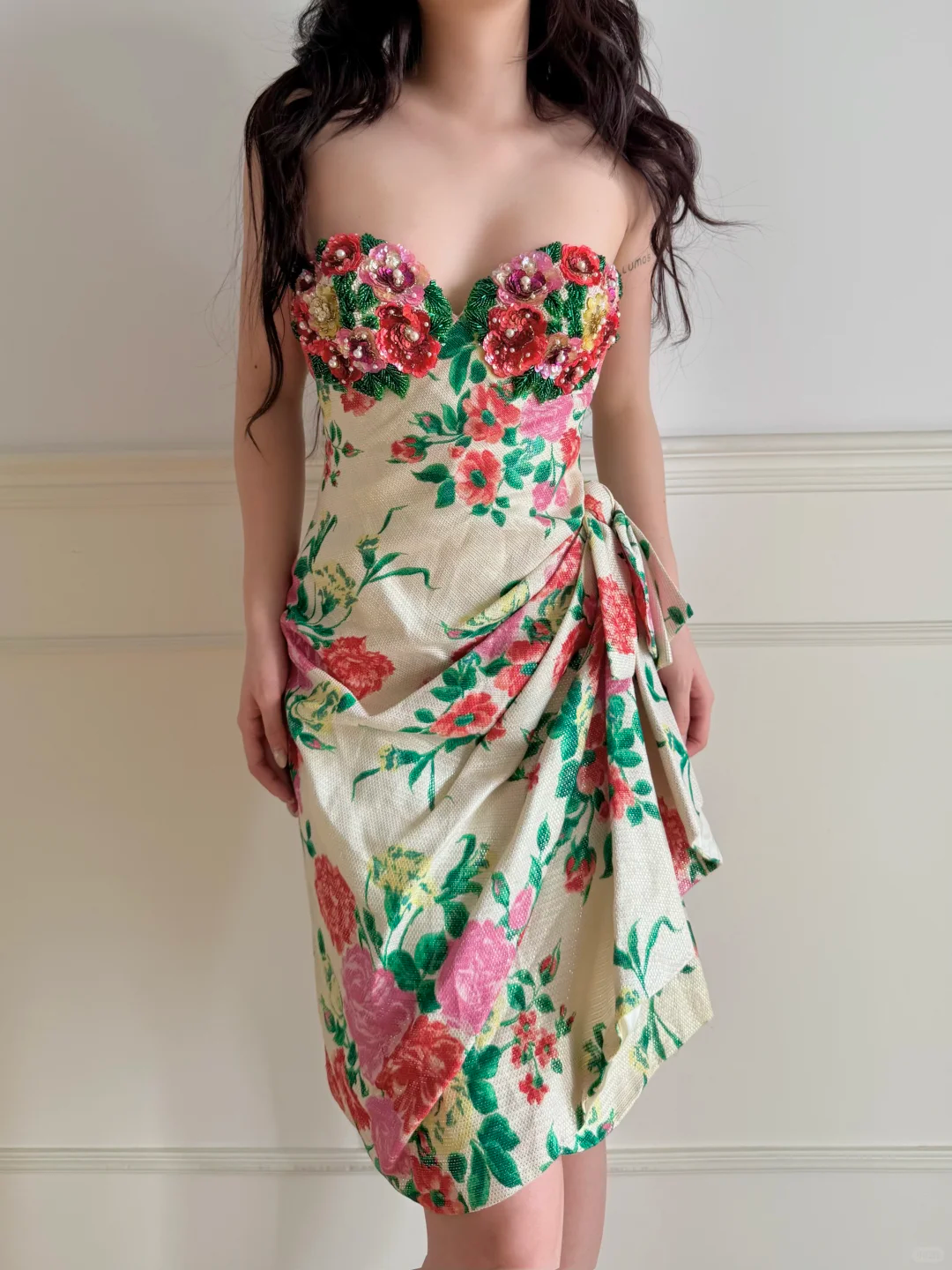 Beautiful Sequin Beaded Floral Satin Homecoming Dress DP5168
