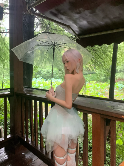 Mint Green A Line Strapless Tulle Satin Short Homecoming Dress Outfits DP3843
