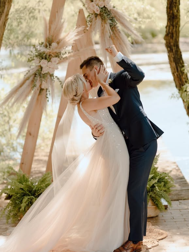 Cute A Line V Neck Beaded Tulle Long Wedding Dress DP6072