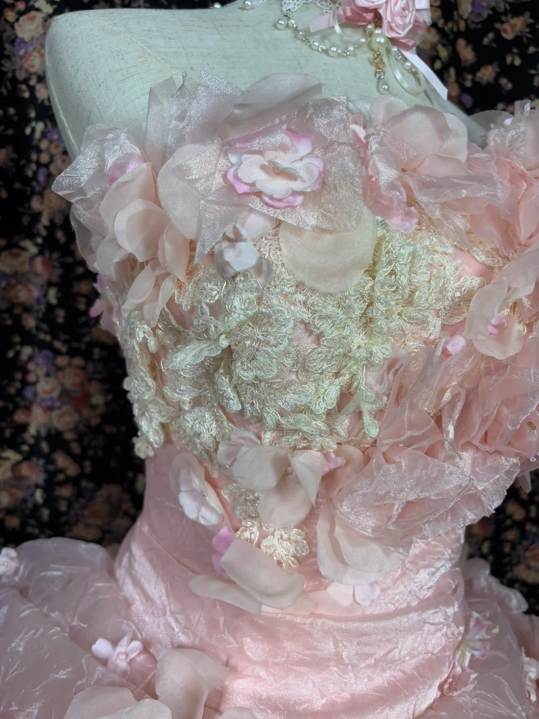 Vintage Princess Light Pink Ball Gown Floral Layered Organza Prom Dress Sweet 16 Dress DP5653