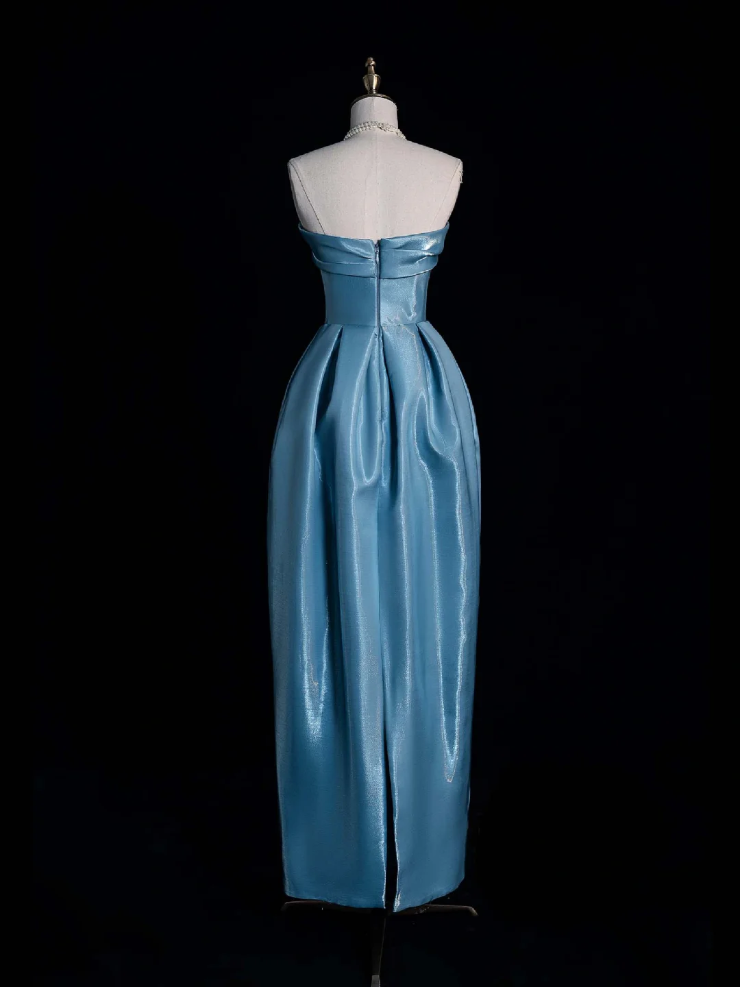 Cute A Line Strapless Blue Satin Party Dress Prom Graduation Prom Dress DP1988