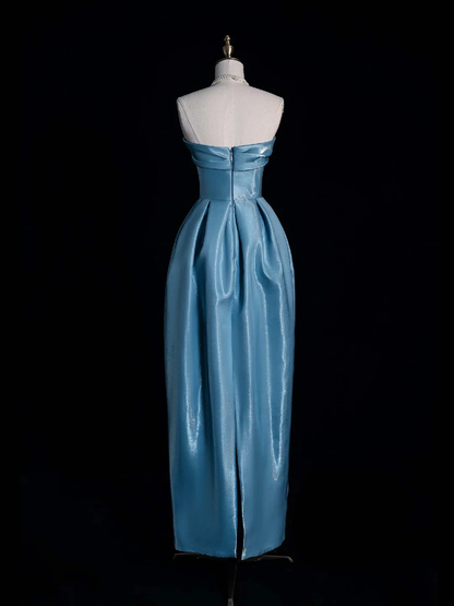 Cute A Line Strapless Blue Satin Party Dress Prom Graduation Prom Dress DP1988