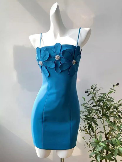 Chic Spaghetti Straps Blue Birthday Dress Homecoming Dress DP550