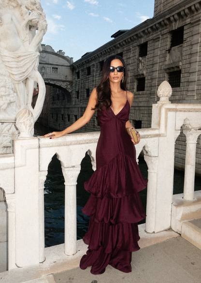 Sexy Sheath Spaghetti Straps Layered Chiffon Long Prom Dress Evening Dress DP5124
