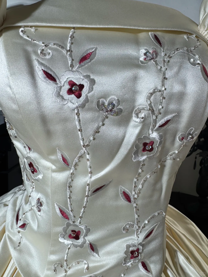 Vintage A Line Off the Shoulder 3D Floral Satin Prom Dress Evening Dress DP6984