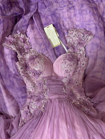 Pretty A Line Sweetheart Neckline Long Chiffon Lilac Party Dresses Prom Dress DP4053