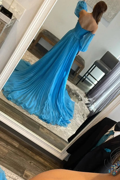 Stylish A Line Sweetheart Blue Long Prom Dress with Keyhole DP7758