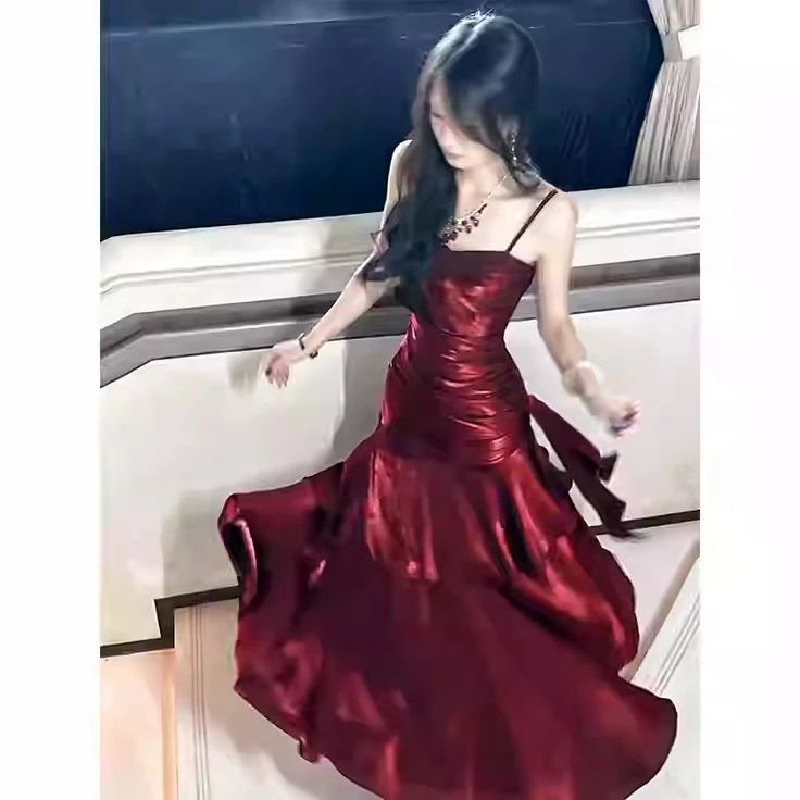 Burgundy Mermaid Spaghetti Straps Long Prom Dresses Birthday Party Dress Evening Gowns DP4232