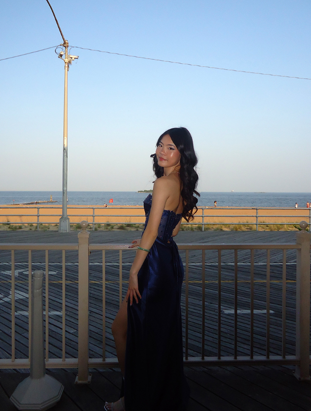 Navy Blue Mermaid Sweetheart Neck Beaded Satin Prom Dress Evening Dress with Slit DP3463