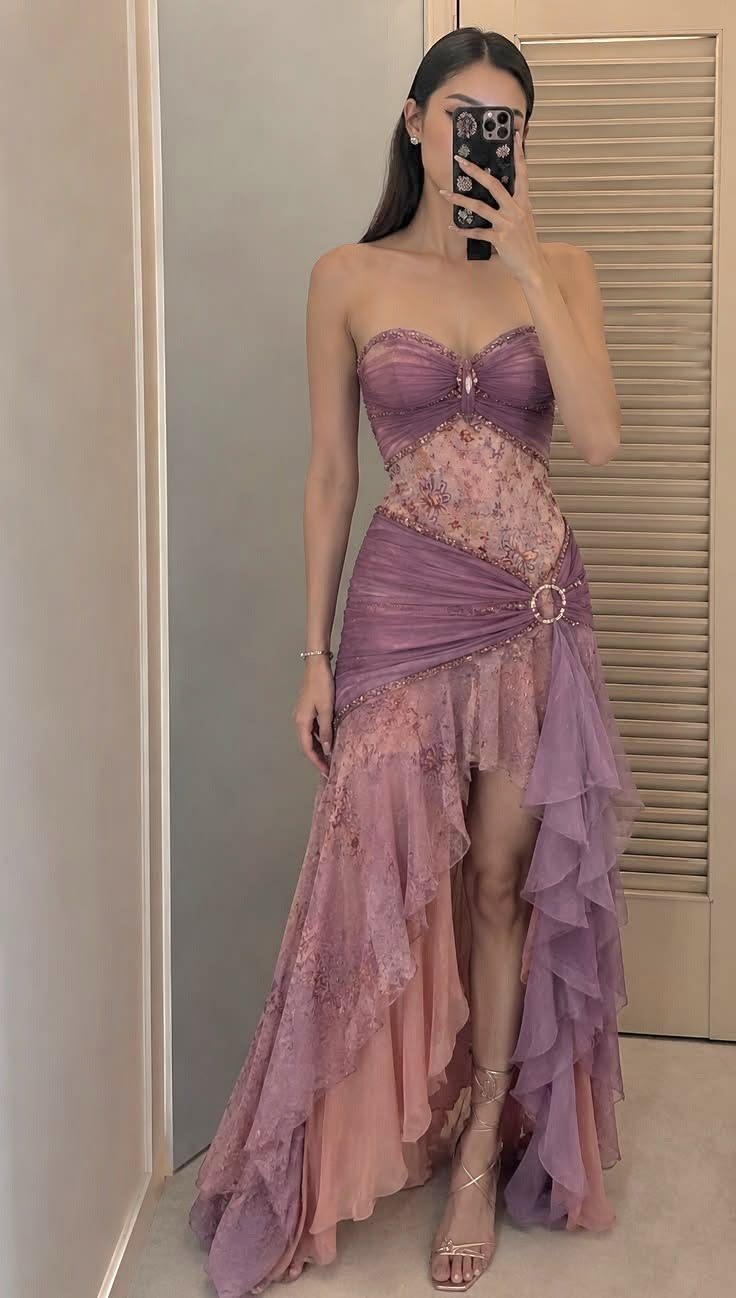 Stunning Mermaid Sweetheart Neck Print Floral Tulle Prom Dress Evening Dress DP6470