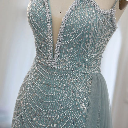 Luxury Mermaid Spaghetti Straps Long Evening Dress Prom Dress with Slit  DP960