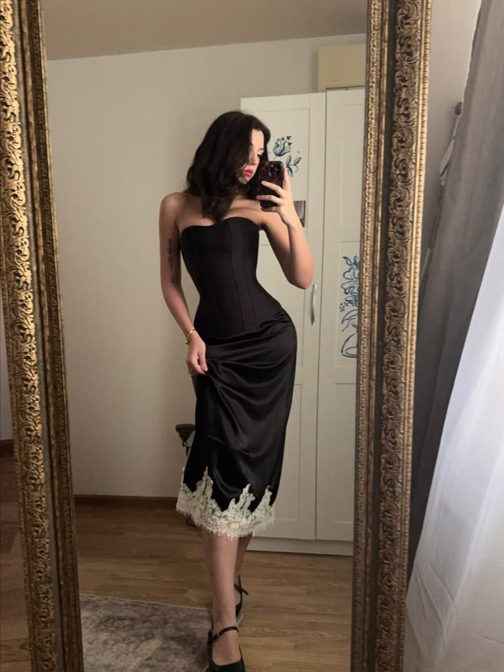 Sexy Black Sheath Strapless Lace Satin Prom Dress Evening Dress DP6905