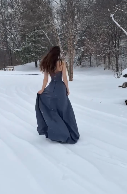 Simple A Line Strapless Grey Satin Long Prom Dress Graduation Prom Dress DP4872