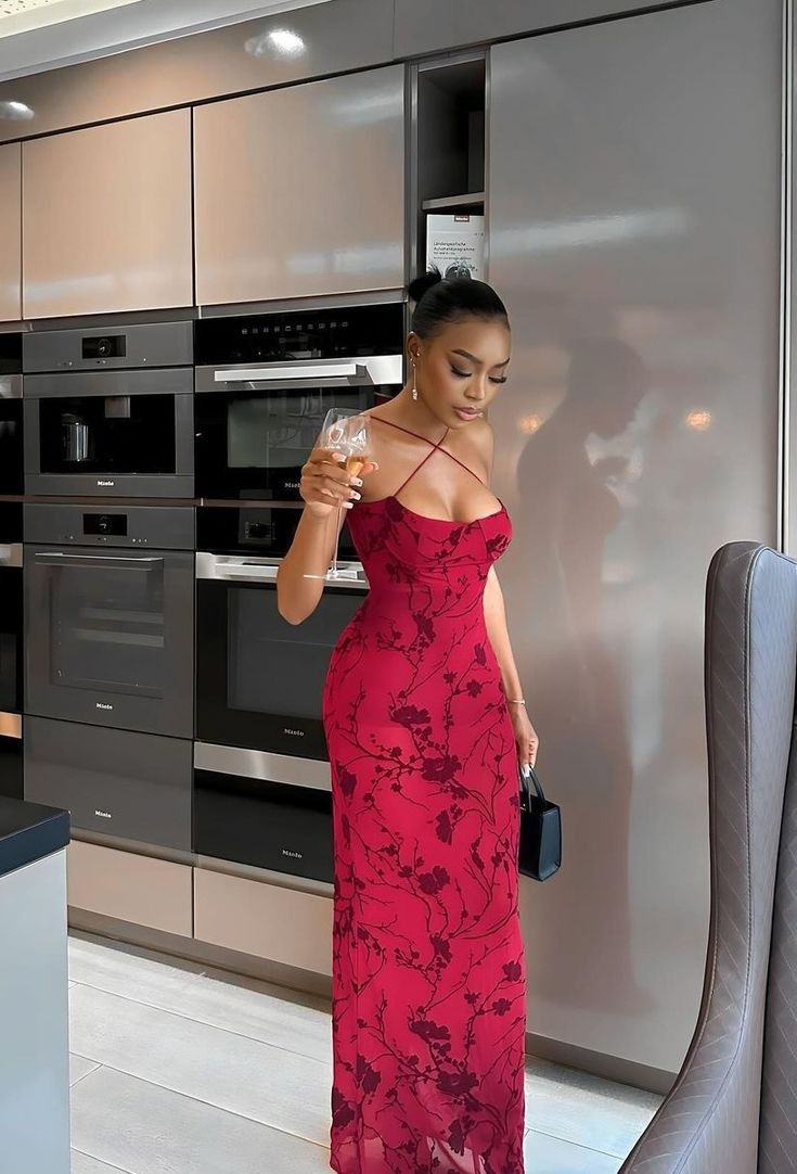 Sexy Burgundy Print Floral Sheath Spaghetti Strap Chiffon Formal Dress Evening Party Dresses DP3129