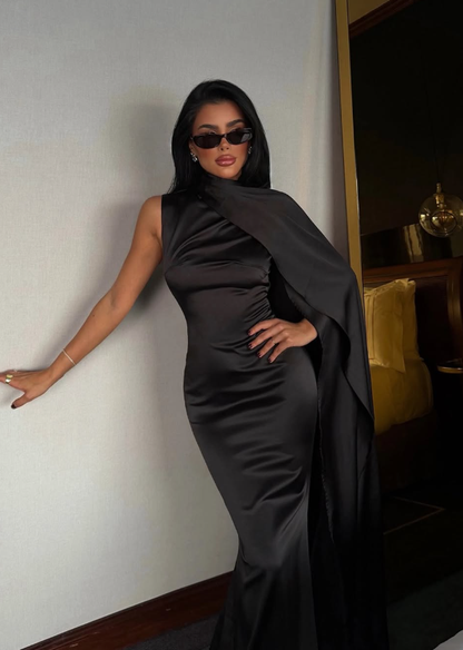 High-class Black Mermaid Satin Long Prom Dress Evening Dress DP8177