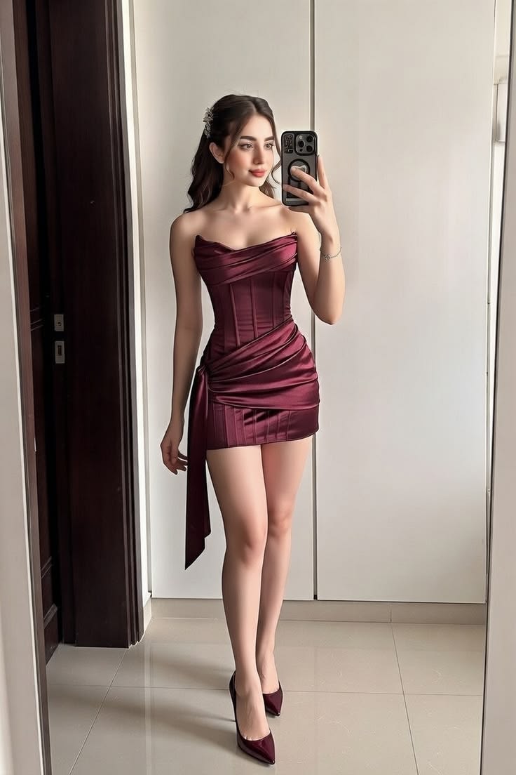 Dark Burgundy Sheath Strapless Corset Satin Short Homecoming Dress Outfits DP6880