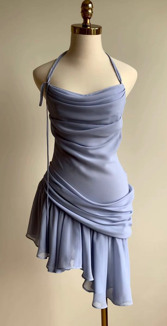 Gentle A Line Halter Purple Chiffon Short Homecoming Dress Cocktail Dress DP2663