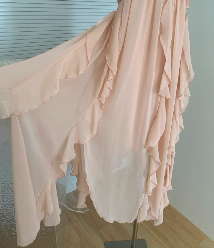 Elegant A Line Halter Rhinestone Ruffle Chiffon Vacation Dress Summer Dress Outfits DP3558