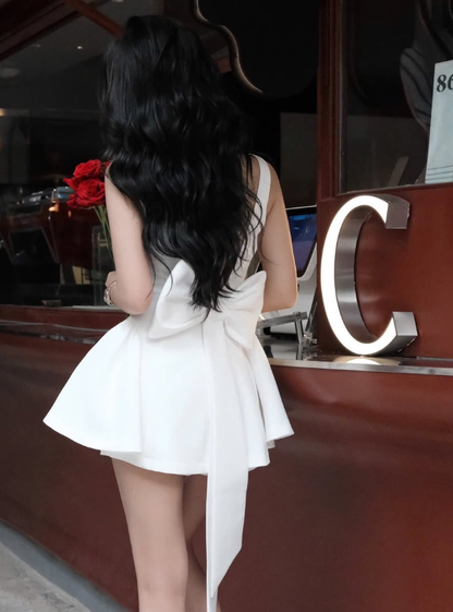 Red A Line Straps Bow Satin Short Homecoming Dress Birthday Dress DP1405
