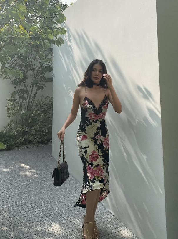 Vintage Sheath Spaghetti Straps V Neck Print Floral Satin Evening Dress Party Dress DP1597