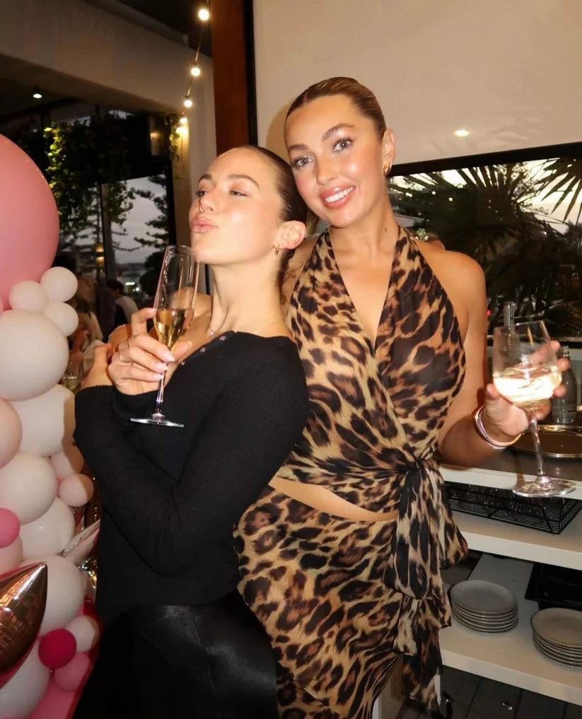 Sexy Mermaid V Neck Leopard Print Chiffon Long Evening Dress Outfits DP1244
