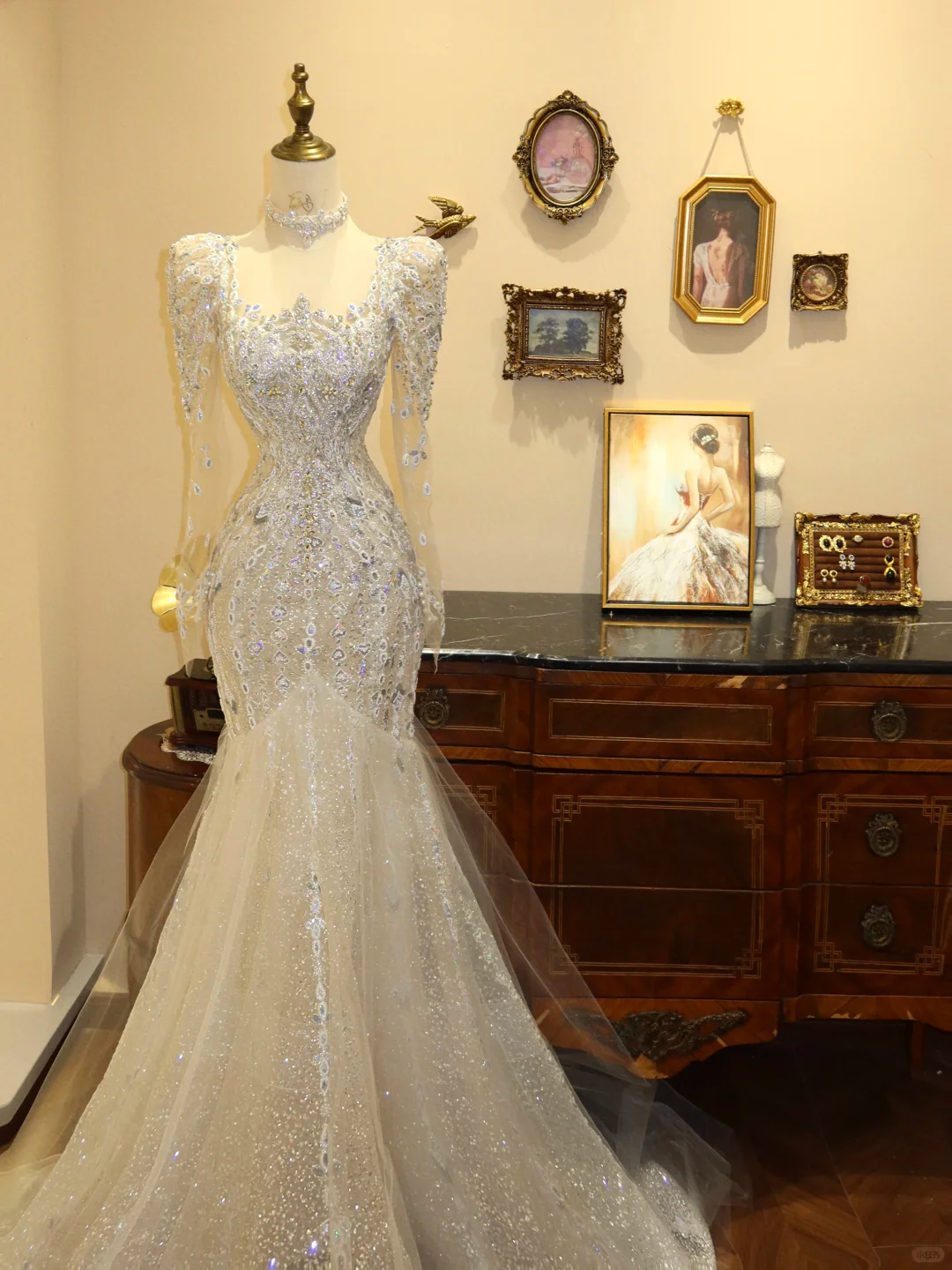 Luxurious Mermaid Long Sleeve Sequin Tulle Long Prom Dress Wedding Dress DP6993