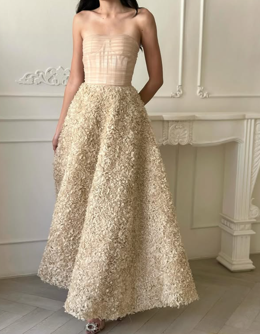 Pretty Apricot Ball Gown 3D Floral Tulle Prom Dress Evening Dress DP6133