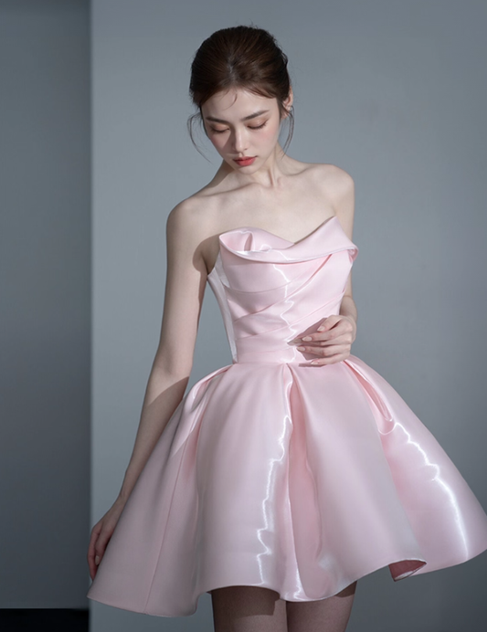 Stunning A Line Off the Shoulder Pink Satin Short Homecoming Dress Birthday Dress DP3650