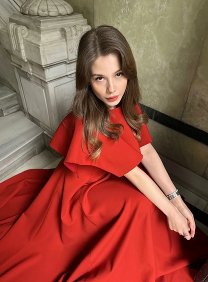 Red Classic A Line Simple Satin Long Prom Dress DP5024