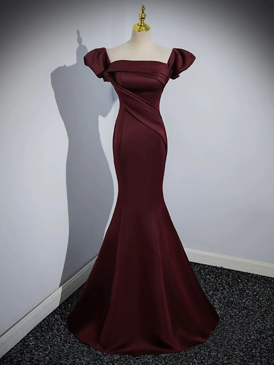 Burgundy Long Prom Dress Mermaid Off the Shoulder Evening Party Dress DP260