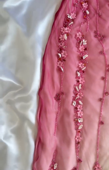 Vintage Pink Ombre Exquisite Floral Beaded Chiffon Long Prom Dress DP5076