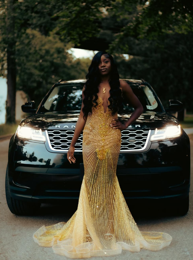 Gorgeous Mermaid V Neck Yellow Beaded Sequin Tulle Long Sweep Prom Dress Evening Dress DP1900