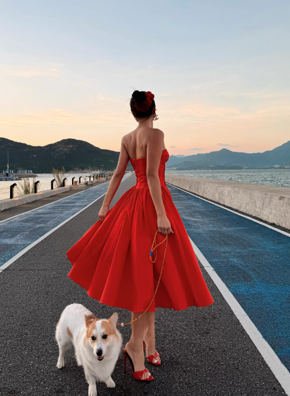 Warm Red A Line Sweetheart Neck Satin Prom Dress 21th Birthday Dress DP3896