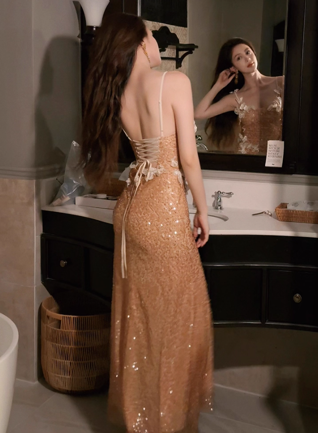 Stunning Sheath Spaghetti Strap Butterfly Sequin Prom Dress Party Dress Evening Dress DP3536