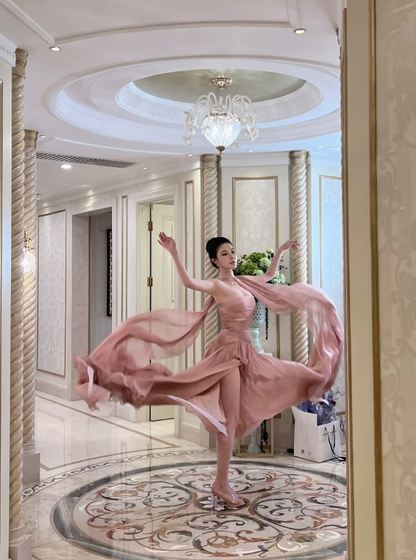 Elegant Pink A Line Strapless Pleated Chiffon Long Prom Dress Party Dress DP4467