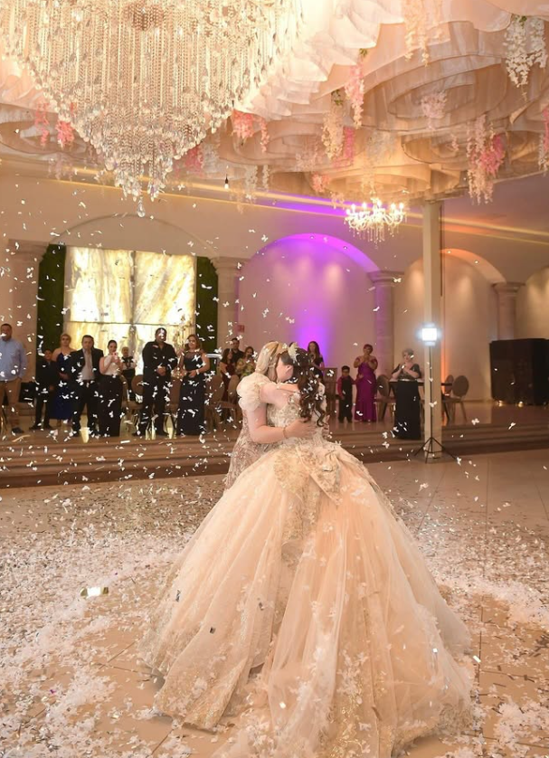 Champagne Exquisite Embroidery Puff Tulle Ball Gown Sweet 16 Dress Quinceanera Dress Wedding Dress DP3028
