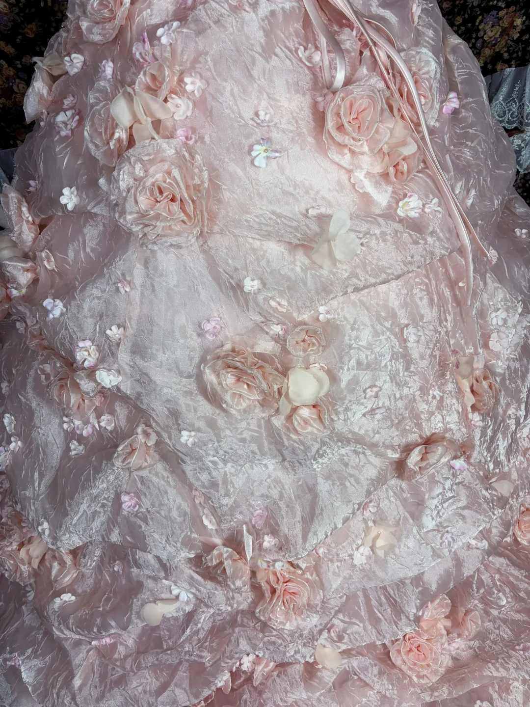 Vintage Princess Light Pink Ball Gown Floral Layered Organza Prom Dress Sweet 16 Dress DP5653