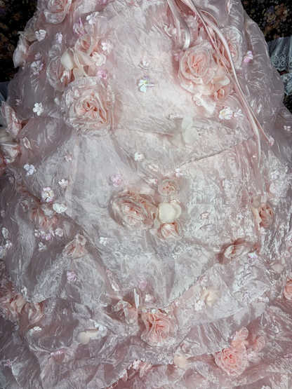 Vintage Princess Light Pink Ball Gown Floral Layered Organza Prom Dress Sweet 16 Dress DP5653