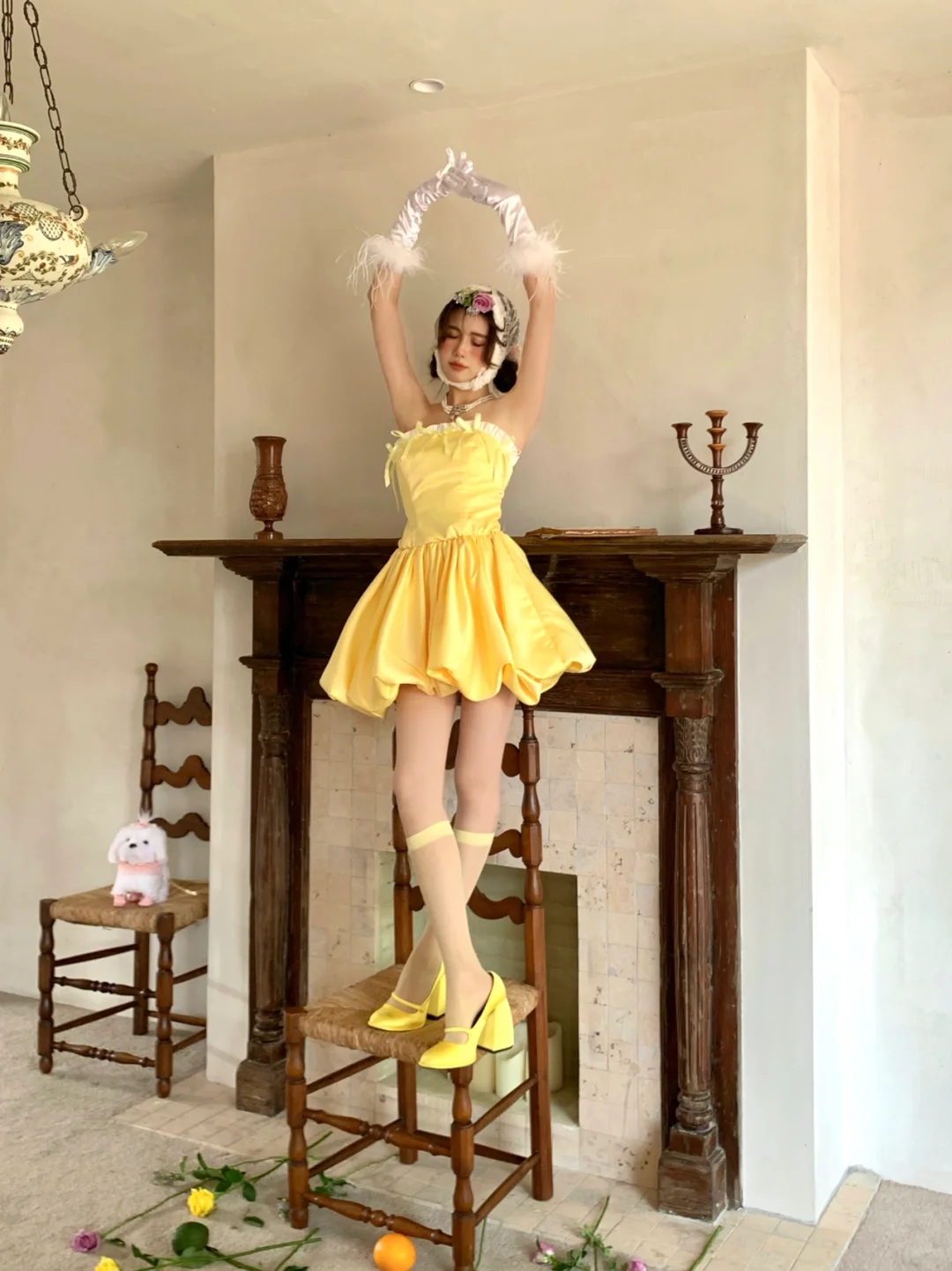 Cute A Line Strapless Yellow Satin Short Cocktail Dress Homecoming Dress with Bow DP2436