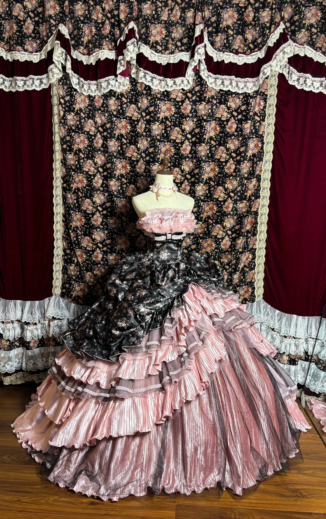 Vintage Unique Ball Gown Strapless Print Floral Layered Tulle Prom Dress Sweet 16 Dress DP5660