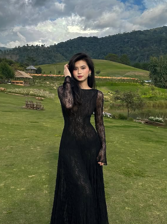 Sexy Black A Line Long Sleeve Lace Long Prom Dress Evening Dress DP3967