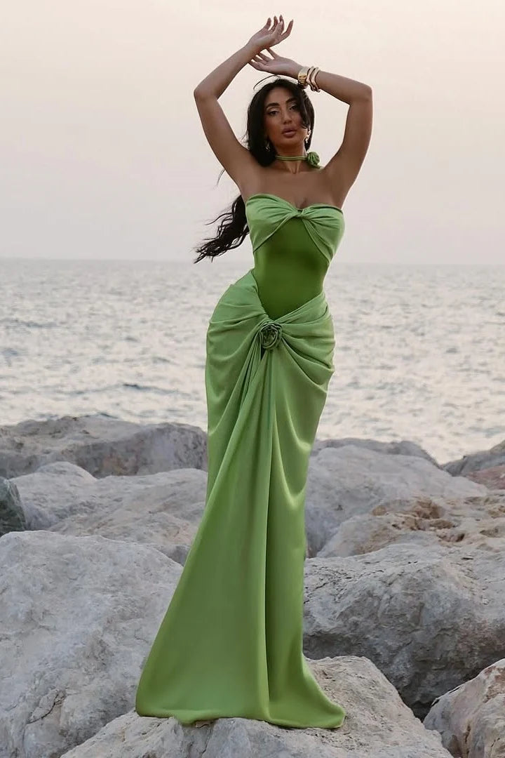 Hot Mermaid Sweetheart Green Long Party Dress with Ruffles DP7600