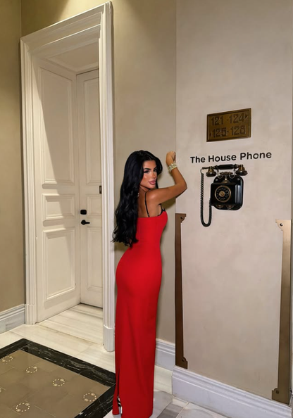 Charming Red Sheath Spaghetti Strap Satin Long Prom Dress Party Dress DP8222
