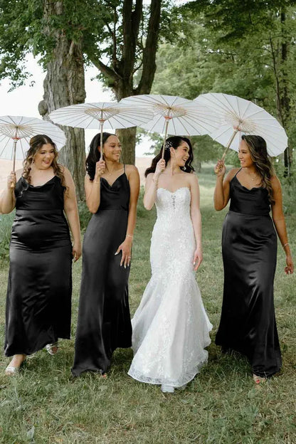Hunter Green Silk Satin Cowl Neck Bridesmaid Dresses DP5570