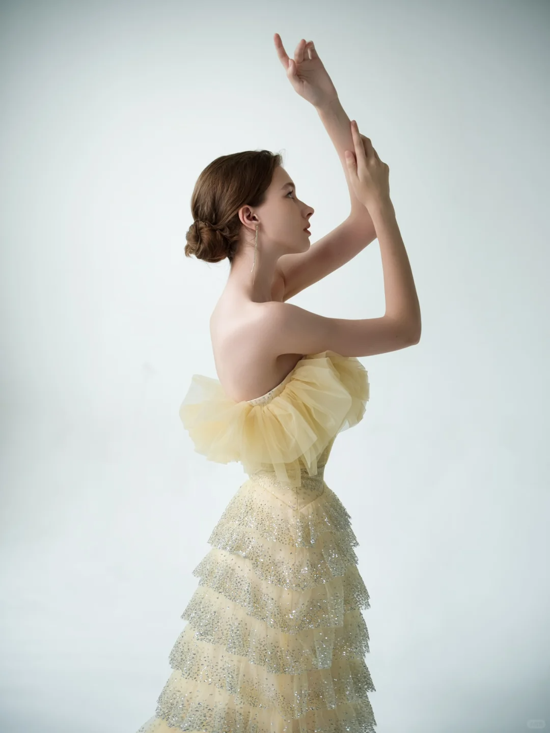 Yellow Sheath Strapless Layered Tulle Sequin Party Dress Prom Dress Formal Gown DP3726
