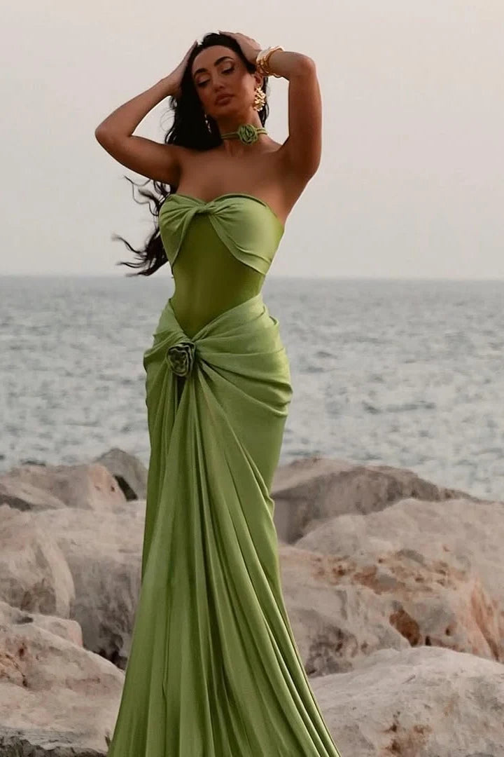 Hot Mermaid Sweetheart Green Long Party Dress with Ruffles DP7600