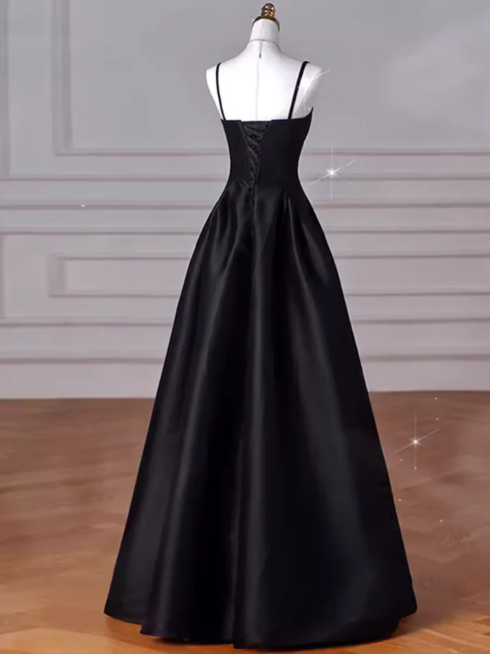 Simple A Line Satin Black Prom Dress Formal Evening Dress DP099