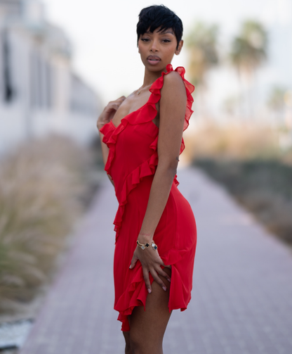 Burgundy A Line V Neck Ruffle Chiffon Short Party Dress Homecoming Dress Outfits DP3009