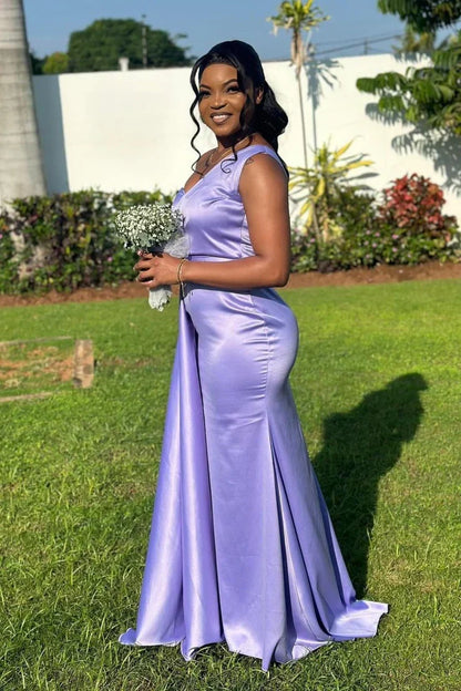 One Shoulder Lavender Sheath Long Bridesmaid Dress DP5562